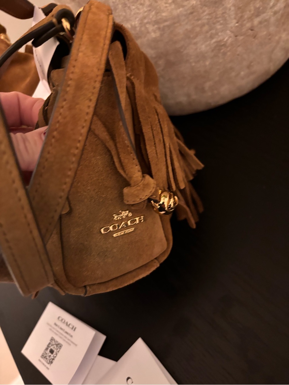 Authentic Faye Fringe Suede Shoulder Top Handle Crossbody Bag Cedar - Picture 12 of 12
